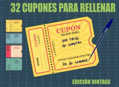 32 Cupones Para Rellenar: Talonario de Vales en blanco y en Color de estilo vintage - Idea de regalo. Divertida para parejas, padres, amigos (Cupones Para Divertirse)