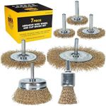 Dura-Gold 7-Piece Abrasive Brass-Coated Wire Wheel, Cup Brush, and End Brush Set, 1/4" Drill Shank, Carbon Steel Bristles - Surface Prep Grinding, Stripping Metal, Clean Remove Rust, Corrosion, Paint