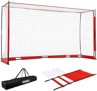 RINREA Portable Soccer Goal 14x7Ft, Collapsible Soccer Goal Net Metal Base, Quick Setup Soccer Training Equipment with 1 Carry Bag, 1 Agility Ladder, 4 Ground Nails