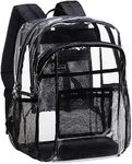 Vorspack Clear Backpack Heavy Duty - Large Clear Book Bag See Through Backpack for College Workplace Security, Black, Large, Daily