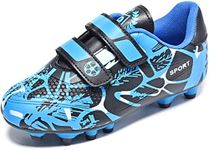Boys Football Boots Girls Astro Turf Trainers Non Slip Soccer Shoes Kids Indoor Outdoor Football Training Shoes Size 13 Black Blue
