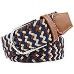 JK Home 3.3cm Wide 115cm Braided Stretch Belt, Elastic Woven Waist Belts with PU Leather Buckle, Casual Men Women Canvas Belt