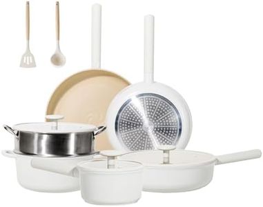 JEETEE Ceramic Cookware Set, 16 PCS Pots and Pans Set Non Stick with Removable Handles, Non Toxic Induction Kitchen Cookware Sets, Dishwasher/Oven Safe PFAS/PTFE/PFOA Free Cream