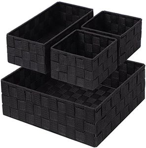 Posprica Woven Storage Baskets for Organizing, Small Black Baskets Cube Bin Container Tote Organizer Divider for Drawer, Closet, Shelf, Dresser, Set of 4