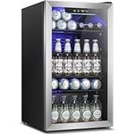 Kismile 3.2 Cu.ft Beverage Refrigerator and Cooler,130 Can Mini Fridge Glass Door,Digital Temperature Display for Soda, Beer or Wine, Small Drink Dispenser Cooler for Home, Office or Bar(Silver)