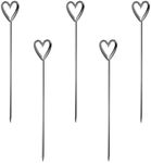 uxcell Stainless Steel Cocktail Picks, 5Pcs 4.41" Metal Cocktail Toothpicks Martini Picks Reusable Heart Shape Cocktail Skewers for Drinks Appetizer Fruits (Silver)