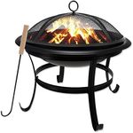 Gas One 22 in Outdoor– Wood Burning Fire Pit with Mesh Lid and Fire Picker – Durable Alloy Steel Fire Pits for Outside – Small Fire Pit for Backyard, Porch, Deck, Camping, BBQ