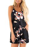 STYLEWORD Womens Summer Beach Playsuits Floral Spaghetti Strap Casual Short Jumpsuit Rompers with Pocket(Floral9-401,XL)