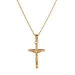 Crucifix Cross Necklace for Women, Men, Boys, and Girls | 18K Gold Plated 316L Stainless Steel 3MM Chain Necklace With Cross Pendant.