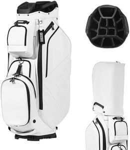 GEESEE 14-Way Golf Cart Bag, Premium PU Leather, White