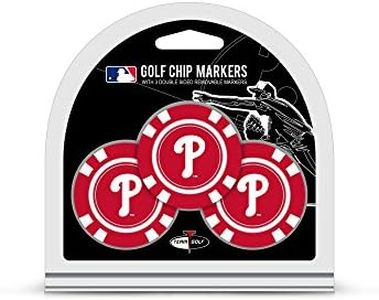 Team Golf MLB Philadelphia Phillies 3 Pack Golf Chip Ball Markers, Poker Chip Size with Pop Out Smaller Double-Sided Enamel Markers