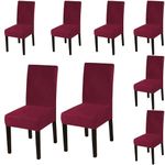 Styleys Velvet Dining Chair Covers Stretch Chair Covers for Dining Room Chair Protector Covers Slipcover Chair Covers (Pack of 8, Burgundy, VEMC4)