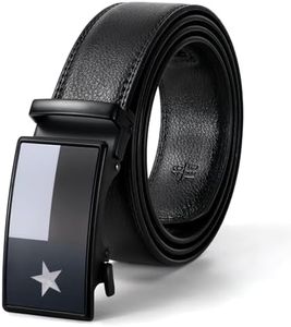 SANSTHS Men's Belts Leather Ratchet Dress Belts for Men with Texas Flag Auto Slide Buckle Gift for Him, 1 3/8" Black