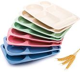 WUWEOT 8 Pack Divided Food Plates, 13.5" Wheat Straw Tray, 5-Compartment Unbreakable Fast Food Tray, Microwave Dishwasher Safe, BPA Free, Lightweight