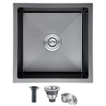 MENATT 18-inch Undermount Kitchen Sink Black, 18 Gauge Stainless Steel Single Bowl Undermount Small Bar Sink Kitchen Sinks,D18" x W18" x H9"