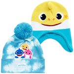 Nickelodeon Boys' Baby Shark Winter Hat - 2 Pack Pom Pom Beanie and 3D Fin Hat (Toddler), Baby Shark, 2-4T