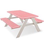 FEPITO 3 Pcs Table Cover with Bench Covers 30 x 72 Inch Picnic Vinyl Picnic Table and Bench Fitted Tablecloth Cover Red-White Plaid for Outdoor BBQ Holiday Party Camping