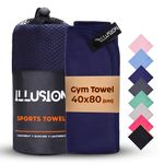 illusion Microfibre Towel for Active Sports 40x80cm - Lightweight Quick Dry Towel - Gym Towel Ideal for Dancing, Yoga, Running, Cycling (Dark Blue)