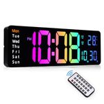 Sukeen Digital Wall Clock, 13" Digital Clock Wall Clock Digital Alarm Clock with Remote Control/Count Up & Down/10-Level Dimming/Dual Alarm/Date/Temperature for Home, Gym, Office, Garage-Colorful