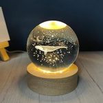 Rylan Whale 3D Crystal Ball Night Light with Wooden Base - LED USB Table Lamp for Kids, Teens, and Home Decor