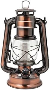 YAKii LED Vintage Lantern Metal Hanging Hurricane Lantern 12 LED Dimmer Switch Warm White Battery Operated Lantern Power Outage Indoor Camping Lighting Outdoor Brooklyn Lantern Decoration(Copper)