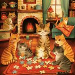 Purring Puzzlers 500 Piece Puzzles for Adults - Cute Cat Lover Holiday Cat Puzzle for Adults Teens & Family, Fun Puzzle of a Ginger & Tabby Cat Family