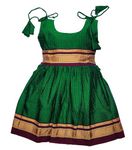 Amba Collection Boutique's Girl's Traditional Ethnic Wear Reshim Cotton Khan Knot Frock (Green, 0-3 Months)