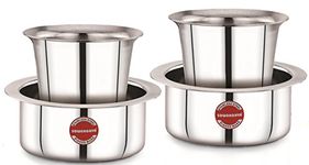 SOWBAGHYA Stainless Steel Dabara Set (4Pcs) | Dabara- 2 Nos, Tumbler- 2Nos| Tea Dabara Set | South Indian Coffee | Serving Drinkware | Stainless Steel Dabara Set