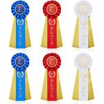 XunYee 6 Pcs Award Ribbons 1st 2nd 3rd Place Ribbons Set Rosette Participation Ribbon Satin Medal Ribbons Blue Red White Prize Ribbons for Winners Science Fair Talent Show Spelling Bee