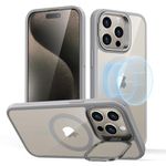 ESR for iPhone 15 Pro Max Case, Compatible with MagSafe, Military-Grade Protective Case, Built-in Stash Stand Phone Case, Scratch-Resistant TPU Back Cover, Classic Series, Clear Gray