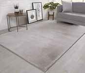 NATURAL FAUX RABBIT FUR Rug Ultra Soft Plush Extra Large Animal Rugs Living Room Wool Shaggy Fluffy 26mm Thick Pile Height Modern Area Rugs - (Silver Light Grey, 200cm x 290cm (6.6ft x 9.5ft))