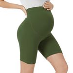 VALANDY Maternity Shorts Over Belly Biker Shorts High Waisted Short Leggings Athletic Workout Running Yoga Pregnancy Pants Olive