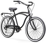 sixthreezero Around The Block Men's Beach Cruiser Bike, 7-Speed Hybrid Bicycle with Rear Rack, 24 Inch Wheels, Matte Black