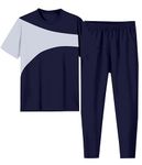 RABBY Men's Dryfit Lycra Track Suit - Half Sleeves Regular Fit Summer Track Suit Workout/Gym Running Sports Suit (NAVYBLUE_M)