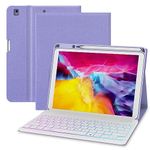 iPad Case Keyboard 10.2 10.5 in, for iPad 9th/8th/7th Gen 10.2 in, iPad Pro, Air 3rd Gen 10.5 in, Detachable Backlit Wireless Keyboard with Magnetic Protective Cover Built-in Pencil Holder (Purple)