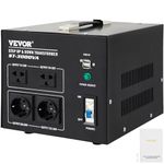 VEVOR Voltage Converter Transformer,3000W Heavy Duty Step Up/Down Transformer Converter(240V to 110V, 110V to 240V),2 US&1 UK&1 EU Outlet with Circuit Break Protection,5V USB Port,CE Certified