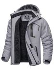 KEFITEVD Mens Ski Jacket Breathable Warm Lined Winter Jacket with Removable Hood Snowboard Jacket Waterproof Outdoor Jacket, lightgrey,m