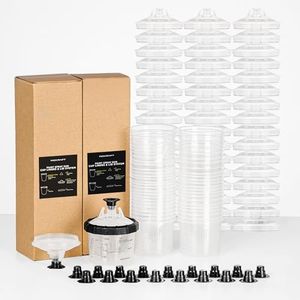 InoKraft Disposable Paint Sprayer Gun Cup, Paint System for HVLP and LVLP Paint Spray Paint Gun, Mini 6 Ounce (200ml) Kit with 50 Cups and Lids System, 1 Hard Cup with Retainer Ring and 20 Plugs