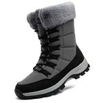 Topwolve Snow Boots Men's Waterproof Winter Boots Outdoor Warm Fur Lined Mid Calf Walking Boots,Grey,7 UK