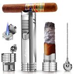 LAFULI Cigar Lighter, Cigar Punch, Cigar Draw Enhancer, Cigar Holder,All-in-one Refillable Butane Torch Lighter. Cigar Accessories(Gas Not Included)