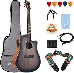 lotmusic 41 Inch Acoustic-Electric Guitar Professional Cutaway Folk Guitarra Bundle Top Spruce 6 Metal Strings with Beginner Kit (Gig Bag, Tuner, Strap, Picks,Strings, Capo, Mute, Clean cloth）