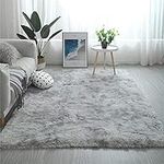 Tinyboy-hbq Area Rugs Living Room Rug Soft Bedroom Carpet Anti Slip Fluffy Rugs Shaggy Indoor Nursery Kids Rug Mat Soft Floor Mat Furry Plush Rug for Home Decor(Gray white, 160 * 200cm)