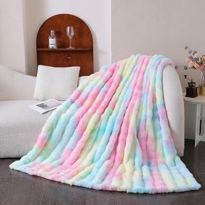 UKELER Luxury Bubble Faux Fur Blanket 80"x90", 750 GSM Double Sided Fuzzy Warm Thick Bed Blankets for Living Room, Bedroom, Hotel, Super Cozy Fluffy Decorative Gift Blanket for All Seasons, Colorful