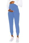 Med Couture Maternity Jogger Pants Scrub Bottoms with 4 Pockets, Knit Waist Panel, Ultra Soft and 360° Stretch - MC8729P, XS Petite, Ceil