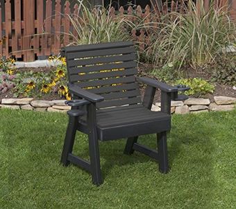 ECOMMERSIFY INC Black-Poly Lumber ROLL Back Poly Resin 2 FEET Patio Garden Chair with Cupholder arms Heavy Duty Everlasting PolyTuf HDPE - Made in USA - Amish Crafted