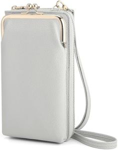 Small Crossbody Phone Bag for Women Cell Phone Purse Wallet Kiss Lock Cute Shoulder Bag with Credit Card Slots, Gray, Small