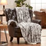 Chanasya Premium Double Sided Oversized Faux Fur Wolf Soft Faux Fur Throw Blanket - Fuzzy Plush Cozy Blanket for Sofa Chair Couch Living Room Bedroom Birthday Gift & Home Decor (60x80 Inches) Gray