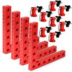 90 Degree Clamp, Cabinet Clamp, 14 x 14cm Aluminum Alloy Right Angle Square Tool, Corner Clamps for Woodworking Tools, Right Angle Clamp, Drawers, Picture Frame (Red 4 Pack)