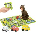 Bearbao Toddler Toys Gifts for 3 4 5 Year Old Boys, Total 24 Pieces Jigsaw Puzzle Racer Track Car Set with 3 Cars for Kids Boys 3-5, Puzzle Tracks Car Toys Gifts for 3 4 5 Year Old Boys Kids