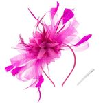 WATAME Fascinators for Women High Tea Headwear Flower Fascinator Hats Mesh Kentucky Derby Hats Girls Headband and Clip Rose